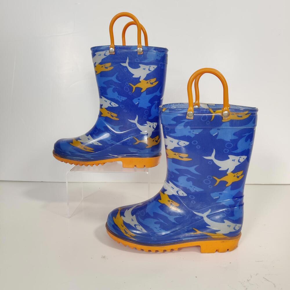 Shark Rainboots in Blue and Orange Kid's Size 10